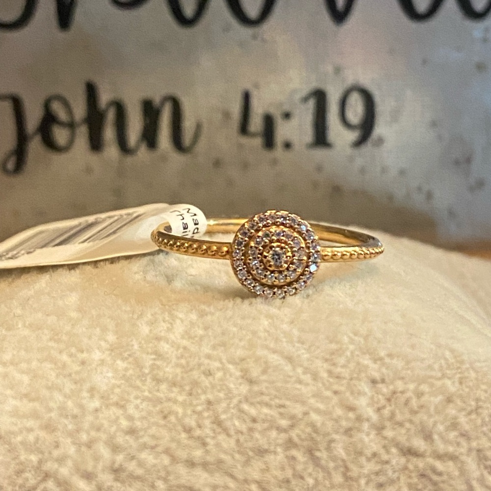 New Pandora Elegant sparkle 14k solid gold cz ring size 8.5 - Picture 1 of 5